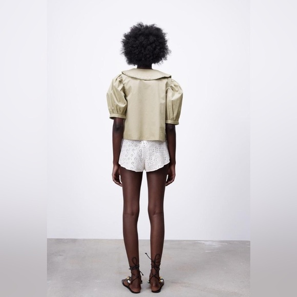 NWT Zara Embroidered Collar Shirt in Sea Green - Picture 3 of 9